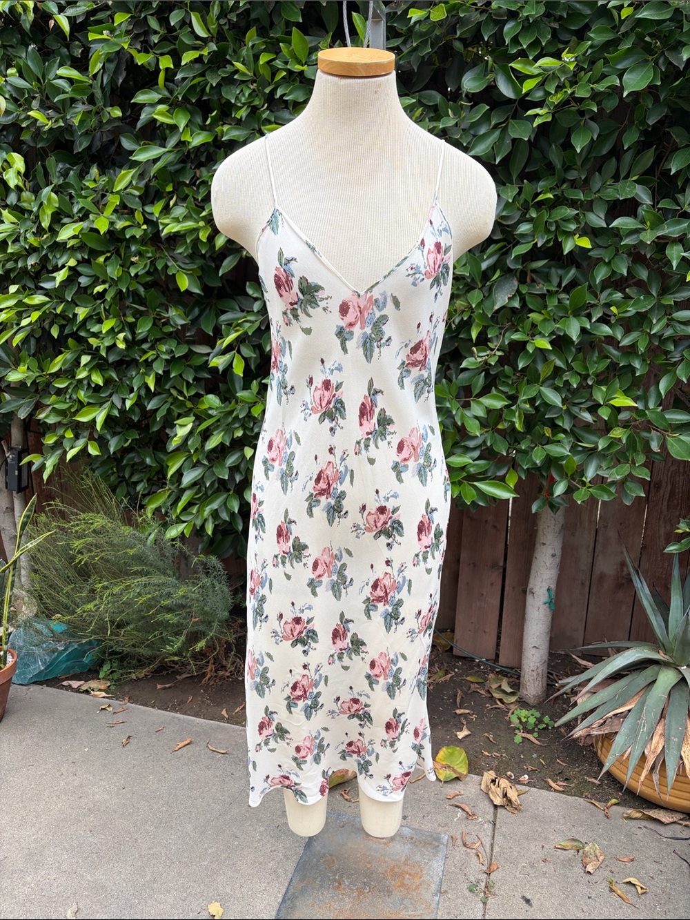 YSL Saint Laurent Floral Slip Dress - White with Pink Rose Size M